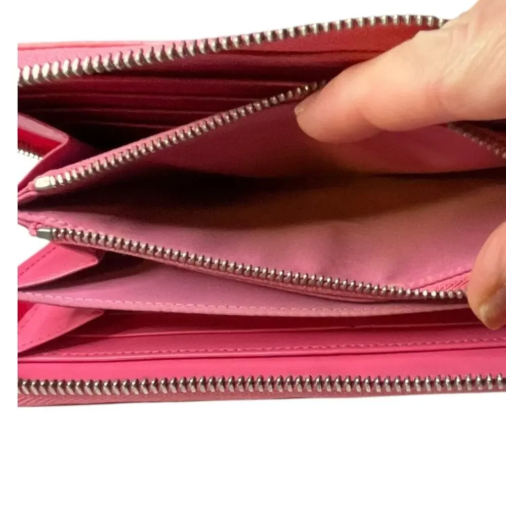 Dior Pink Patent Leather Cannage Quilted Zip Around Wallet 2016